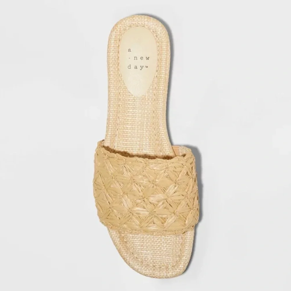 Ariella Woven Raffia Slide Sandals with Memory Foam Insole - Picture 3 of 7